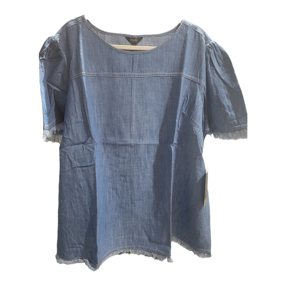 Maree Pour Toi Lightweight‎ Chambray Tunic with Fringe Sz 4X NWT $109